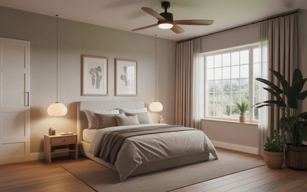 10 Cozy Bedroom Decor Ideas You’ll Fall in Love With 9 cozy bedroom with ceiling fan and heavy insulated curtains