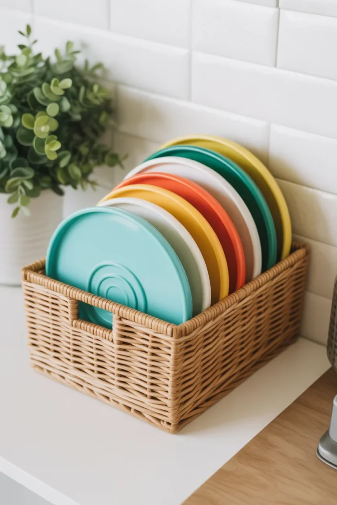 20+ Easy Kitchen Organization Ideas for Limited Space 10 9. Tupperware Lid File System