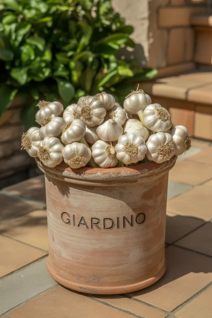Grow Garlic in Containers: Easy Step-by-Step Guide 6 A container of garlic