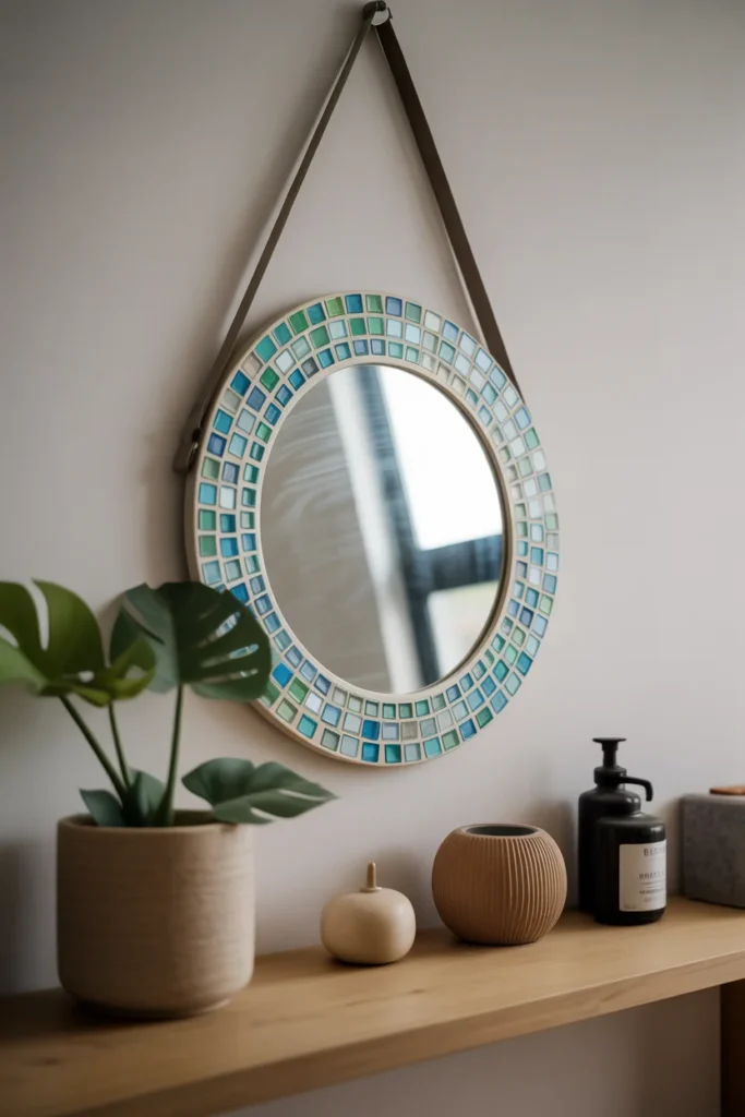 11 Stylish DIY Mirror Decor Ideas to Transform Any Room 7 A handmade mirror decorated with colorful mosaic tiles