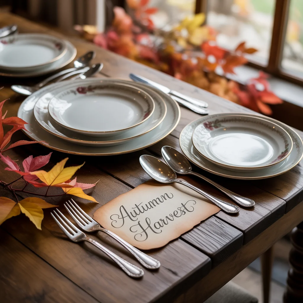 25 Easy Thanksgiving Table Decor Ideas Anyone Can Try 18 A rustic dining setting with vintage china plates