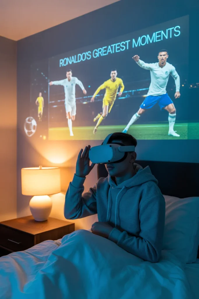 20 Unique Cristiano Ronaldo Fan Bedroom Decor Ideas for Ultimate Football Enthusiasts 13 AR device and Ronaldos action shots