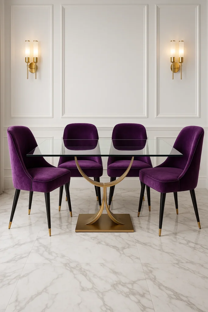 10 Stunning Dining Rooms in Jewel Tones – Chic & Colorful Ideas 5 Amethyst purple velvet dining chairs