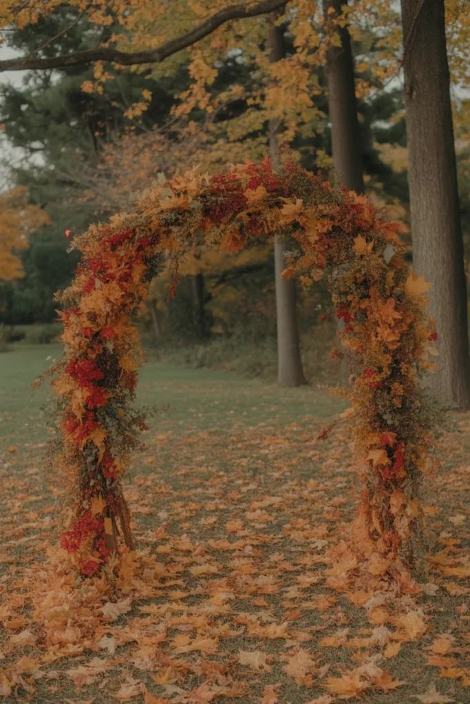 12 Magical Wedding Arch Designs to Elevate Your Fall Celebration 9 Autumn Leaf Arch