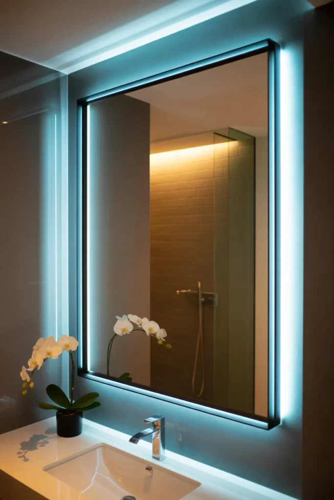 17+ Stunning Mirror Wall Decor Ideas: Transform Your Space with Reflective Style 18 Backlit Mirror Feature Wall