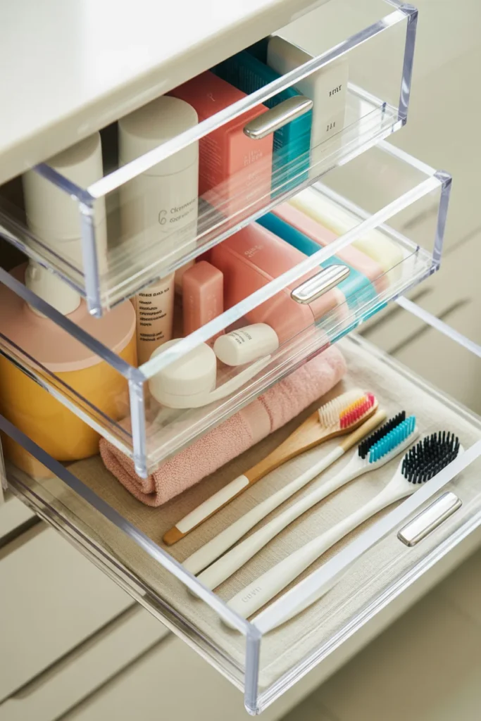 Tiny Bathroom Storage: Smart Solutions for Small Spaces 8 Bathroom drawer neatly organized with acrylic dividers