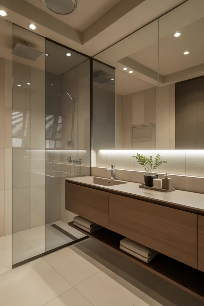 30 Modern & Classy Bathroom Decor Ideas for a Stylish Home 20 Bathroom with floating wood vanity