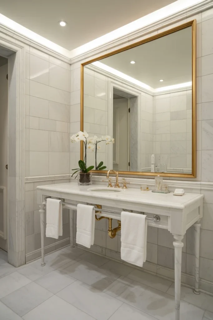 30 Modern & Classy Bathroom Decor Ideas for a Stylish Home 19 Bathroom with metallic gold faucets