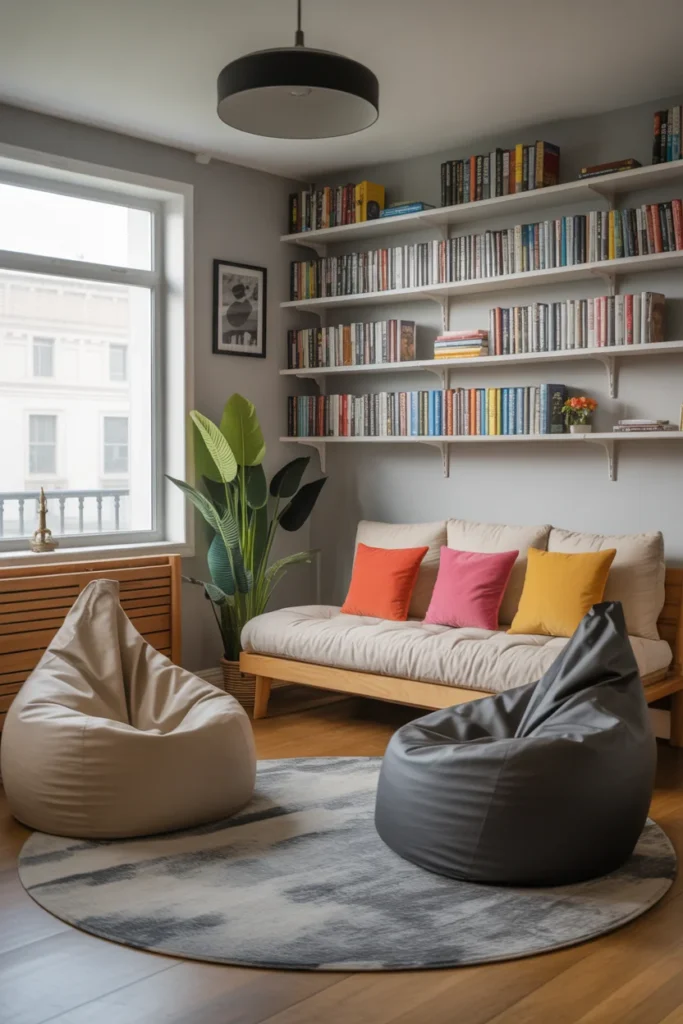 15 Brilliant Sofa-Free Living Room Design Ideas 8 Bean Bag Futon Lounge Space