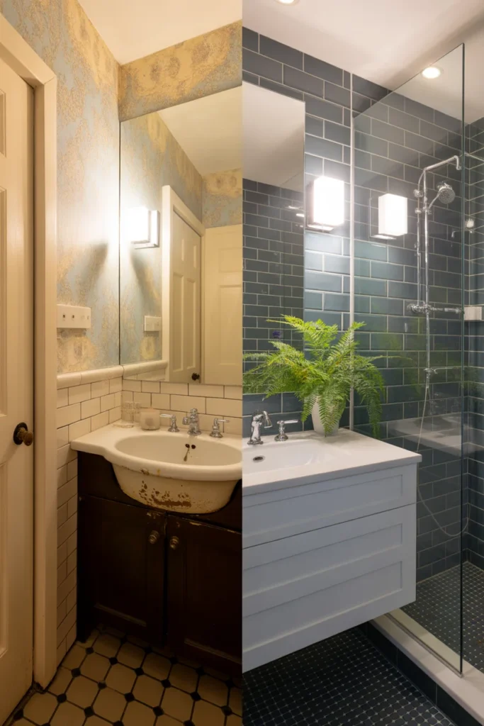 Bathroom Renovation Costs in 2025: Design Inspiration and Material Guide 3 Before and after renovation of bathroom