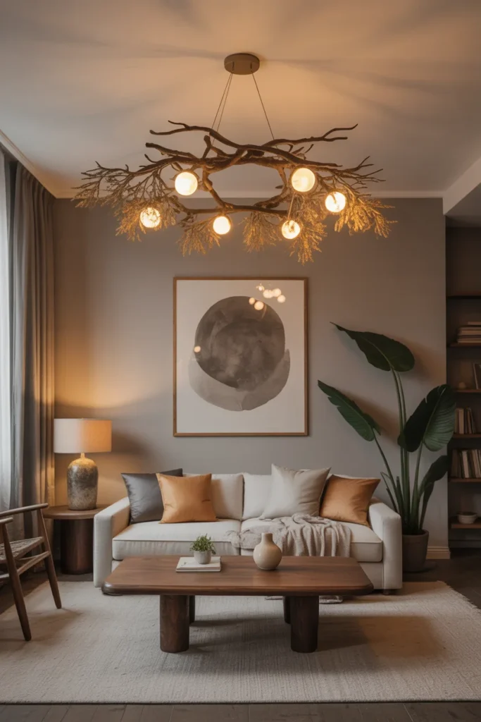 30+ Gorgeous Living Room Ceiling Lighting Ideas for Modern & Classic Homes 23 Biophilic Lighting
