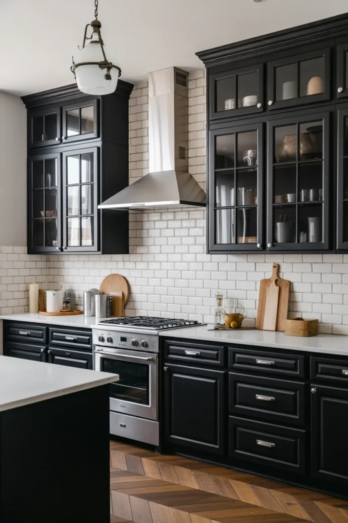 Chic Black Kitchen Cabinet Ideas: Elevate Your Kitchen with Style 4 Black Cabinets with Glass Fronts