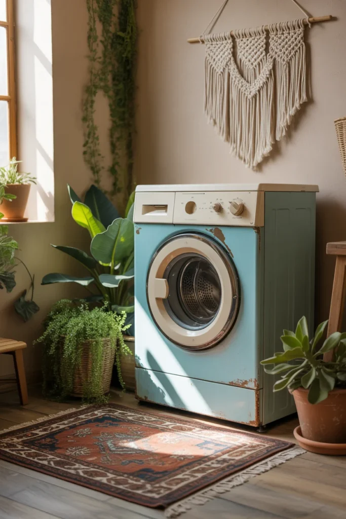 27 Laundry Room Design Ideas for a Stylish & Functional Home 20 Bohemian laundry room with macrame