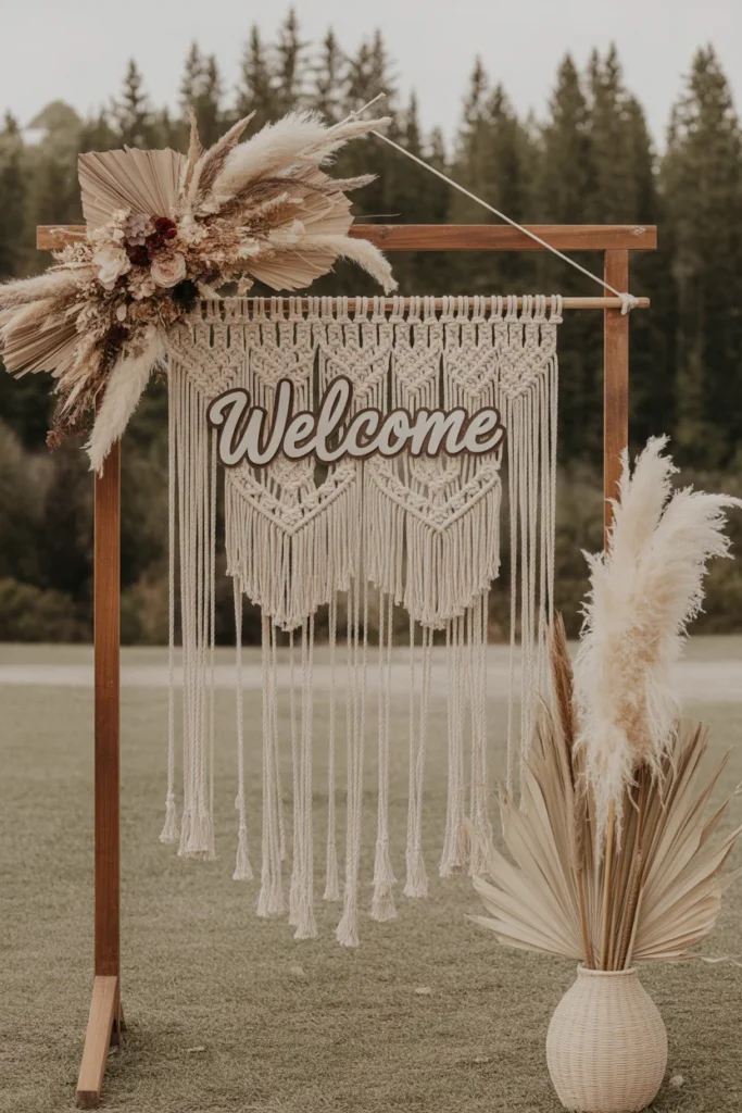 20 Stunning Wedding Welcome Sign Ideas You’ll Love 15 Boho Macrame Welcome Sign