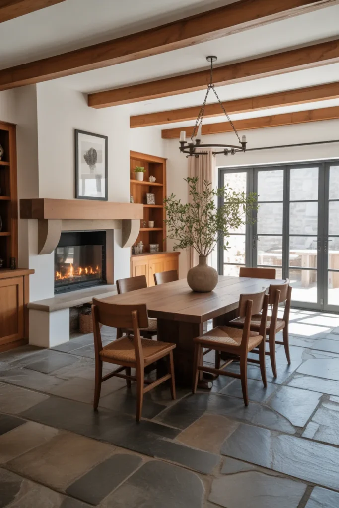 20 Rustic Farmhouse Kitchen with Natural Stone and Wooden Accents 10 Bold Stone Flooring with Wooden Furniture