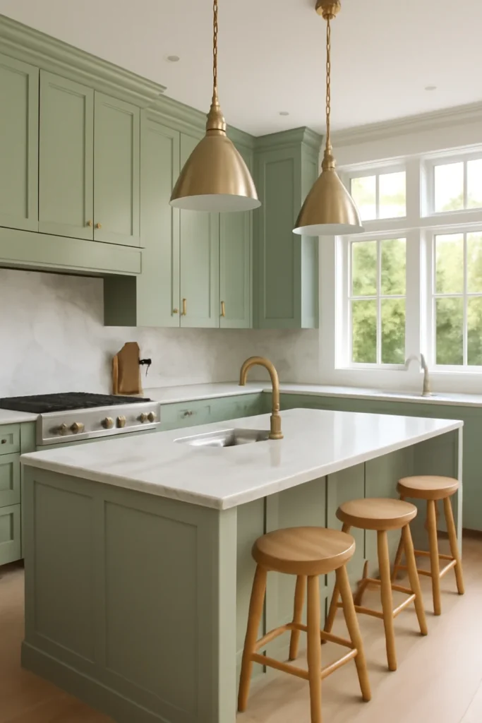 Kitchen Interior Colour Combination: Ideas to Transform Your Cooking Space 6 Bright and fresh kitchen with sage green cabinets