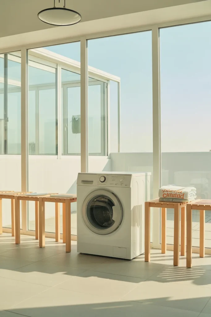 27 Laundry Room Design Ideas for a Stylish & Functional Home 10 Bright laundry space with floor to ceiling windows