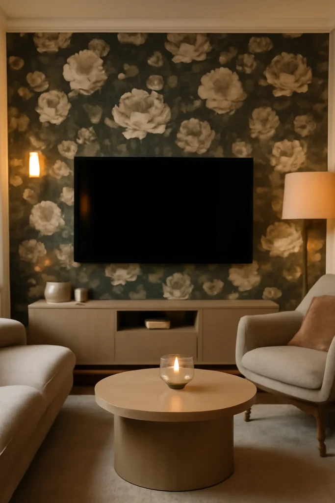 Chic floral wallpaper TV wall