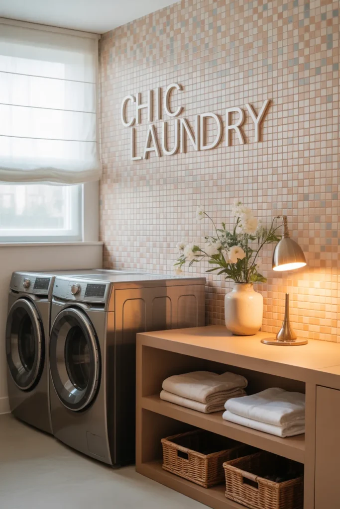 27 Laundry Room Design Ideas for a Stylish & Functional Home 27 Chic laundry design with mosaic tile wall
