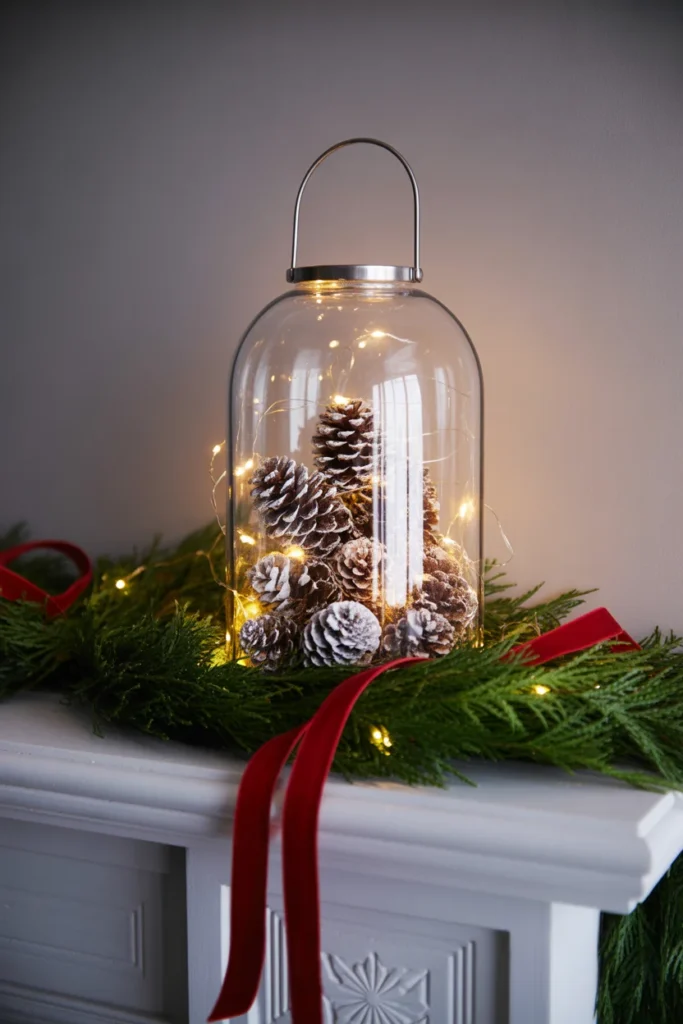 18+ Charming DIY Christmas Lanterns Ideas to Light Up Your Holiday Season 15 Clear glass lantern filled