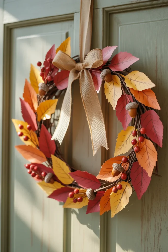 30 Fun and Creative Thanksgiving Crafts for Kids 11 Close up of handmade fall wreath