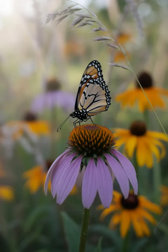 14 Low-Maintenance Garden Ideas to Save Time & Conserve Water 5 Close up of pollinators butterflies bees