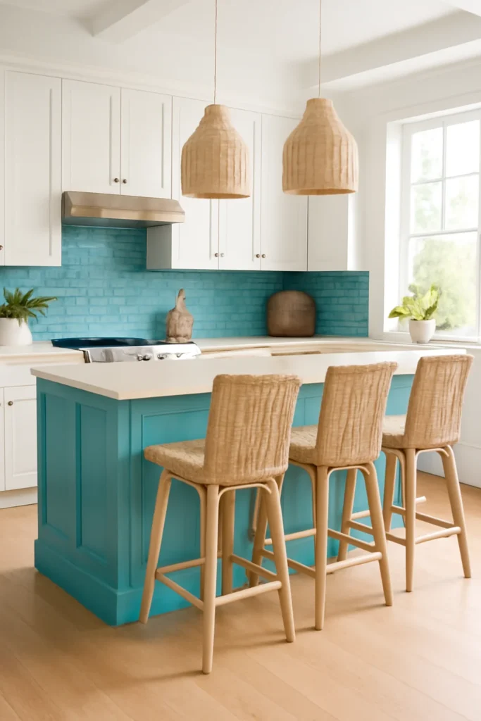 Kitchen Interior Colour Combination: Ideas to Transform Your Cooking Space 12 Coastal style kitchen with turquoise island