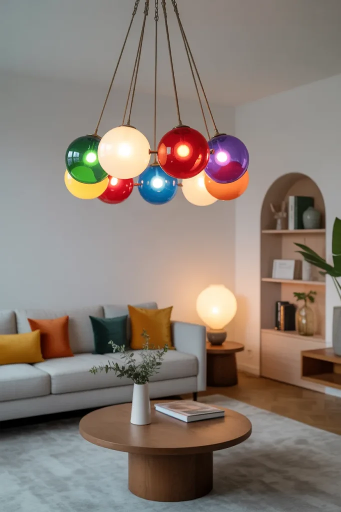 30+ Gorgeous Living Room Ceiling Lighting Ideas for Modern & Classic Homes 24 Colorful Glass Globes