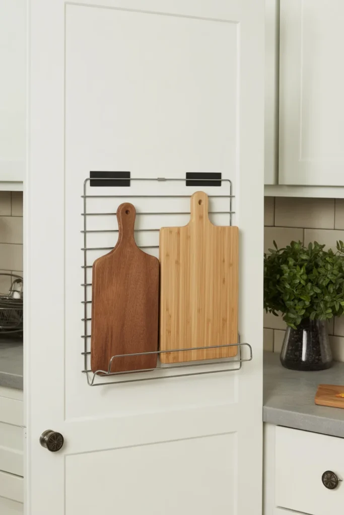 20+ Easy Kitchen Organization Ideas for Limited Space 7 Command Strip Cutting Board Rack