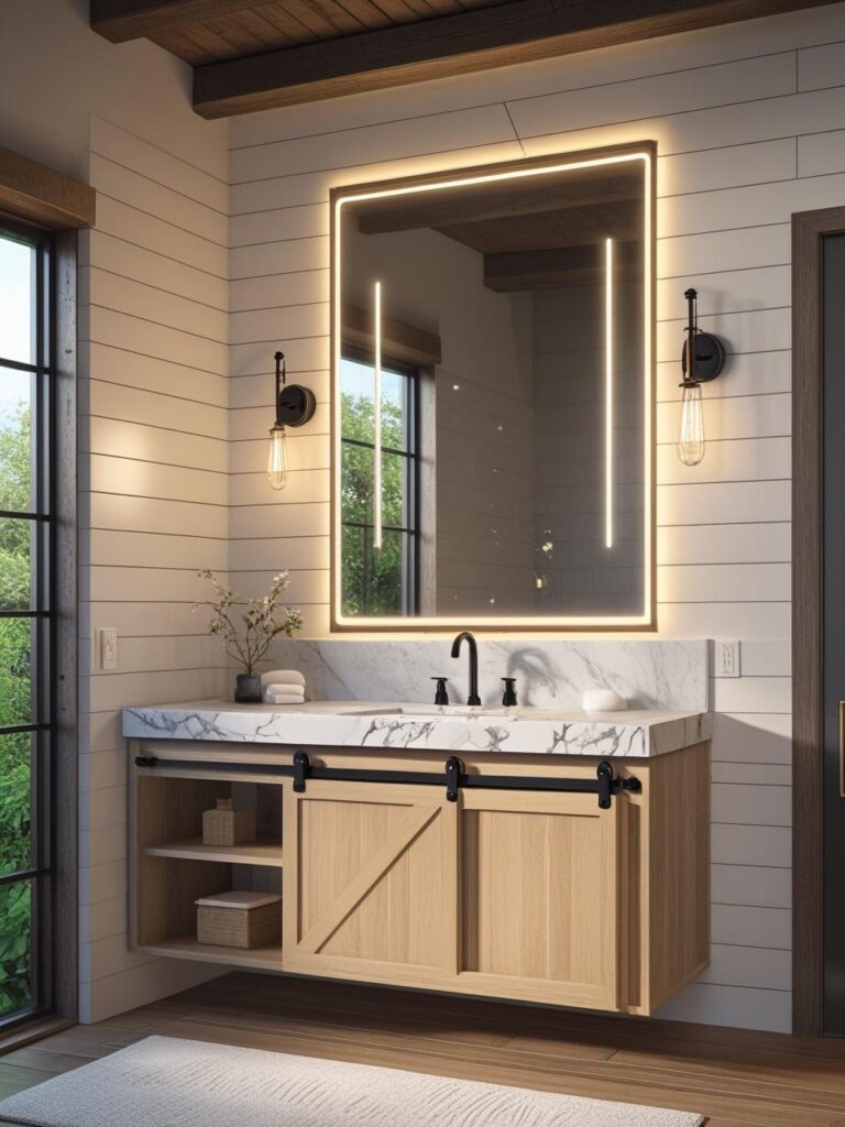 15+ Best Rustic Vanity Ideas to Create Your Perfect Bathroom 16 Contemporary Barn Door Vanity
