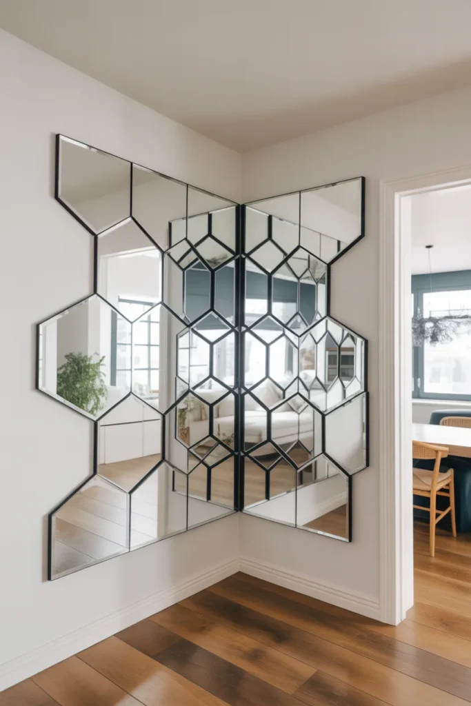 17+ Stunning Mirror Wall Decor Ideas: Transform Your Space with Reflective Style 16 Corner Mirror Installation