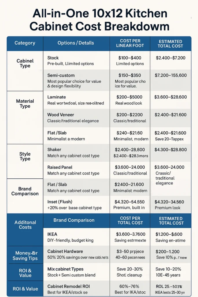 10x12 Kitchen Cabinet Cost in 2025 – Real Prices, Materials & Budget Guide 3 Cost infographic table