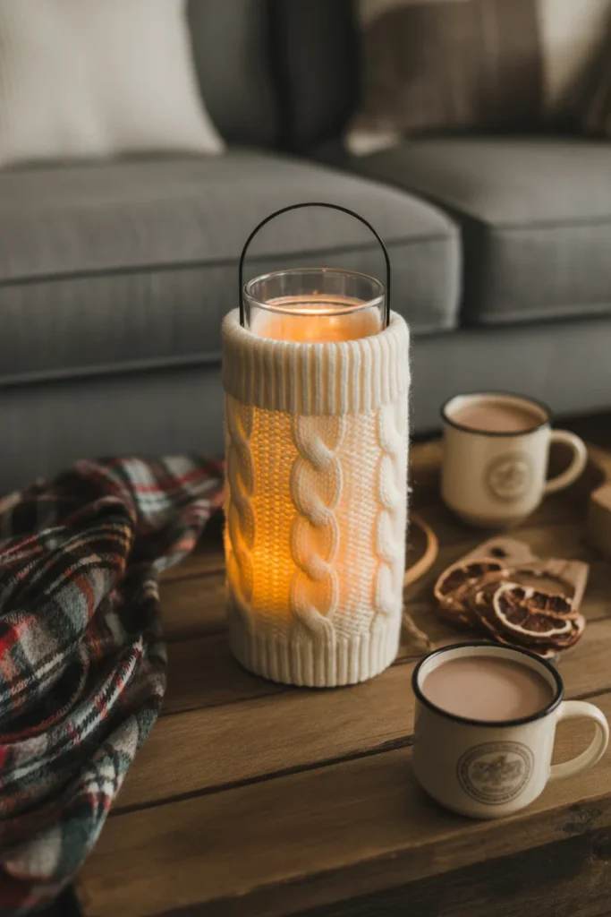 18+ Charming DIY Christmas Lanterns Ideas to Light Up Your Holiday Season 12 Cozy knitted sweater sleeve lantern