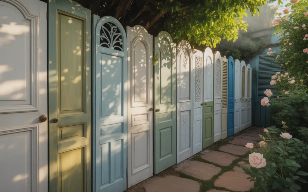 10 Cheap and Easy Privacy Fence Ideas 9 Creative privacy fence made from repurposed wooden doors