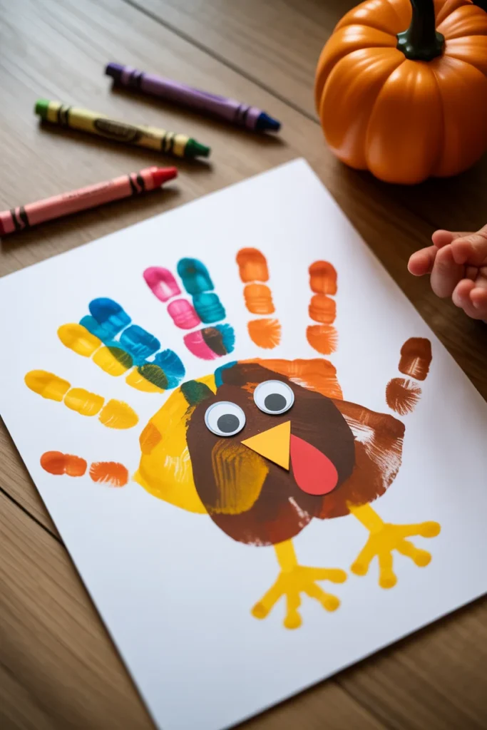 30 Fun and Creative Thanksgiving Crafts for Kids 2 Cute kids handprint turkey art