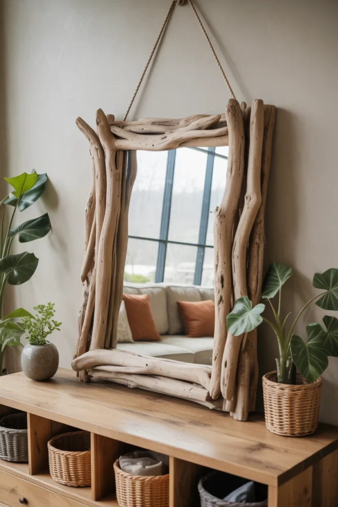 11 Stylish DIY Mirror Decor Ideas to Transform Any Room 11 DIY driftwood mirror with natural wooden textures