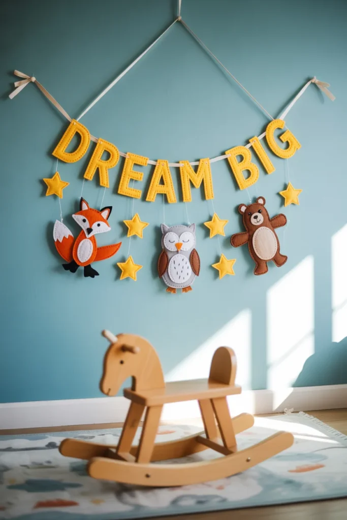 DIY felt banner wall hanging with animals and stars