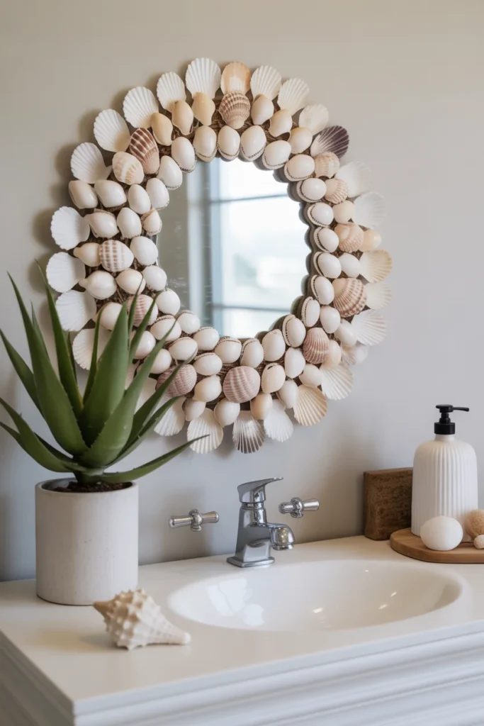 11 Stylish DIY Mirror Decor Ideas to Transform Any Room 6 DIY seashell mirror with white and pastel shells