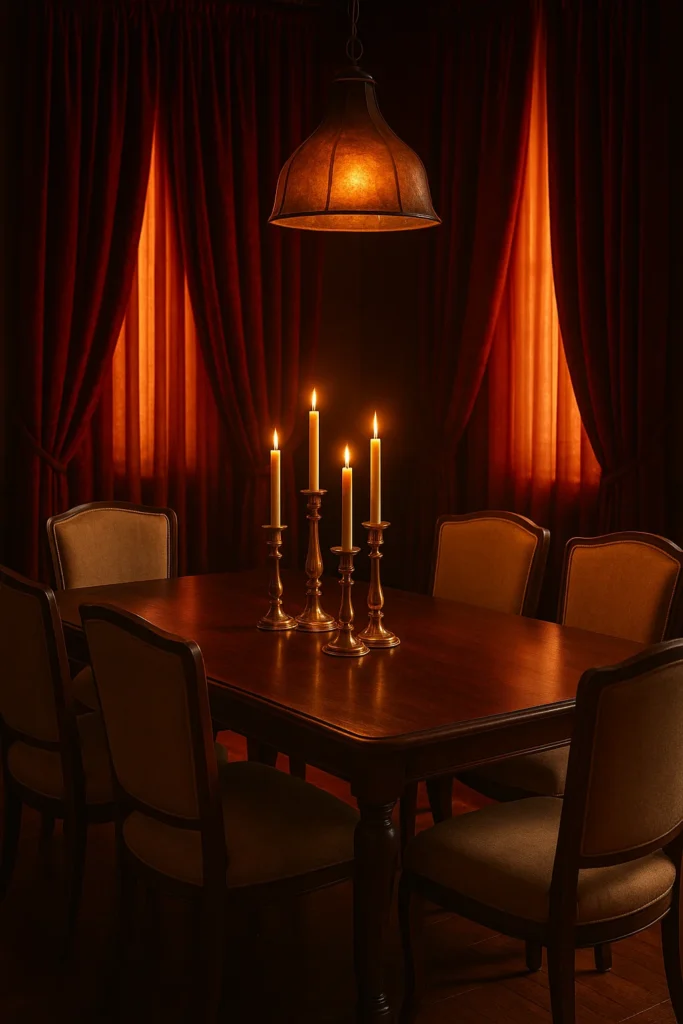 10 Stunning Dining Rooms in Jewel Tones – Chic & Colorful Ideas 4 Dining room with ruby red curtains