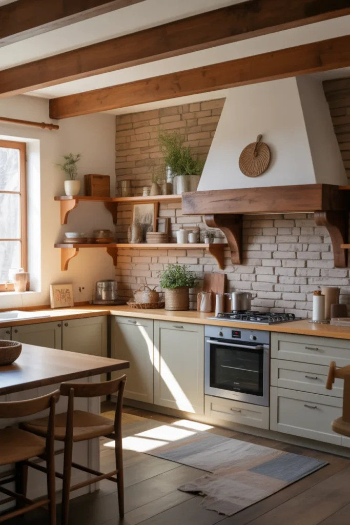 20 Rustic Farmhouse Kitchen with Natural Stone and Wooden Accents 3 Earthy Tones and Exposed Beams