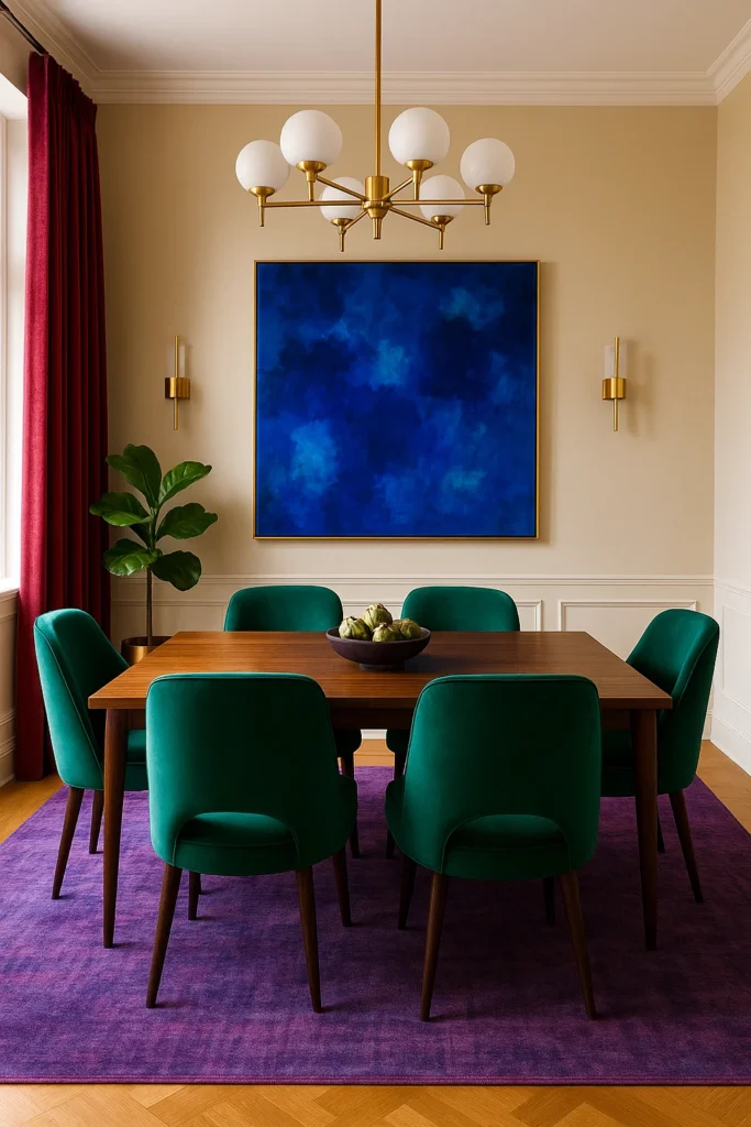 10 Stunning Dining Rooms in Jewel Tones – Chic & Colorful Ideas 10 Eclectic dining room with mixed jewel tones