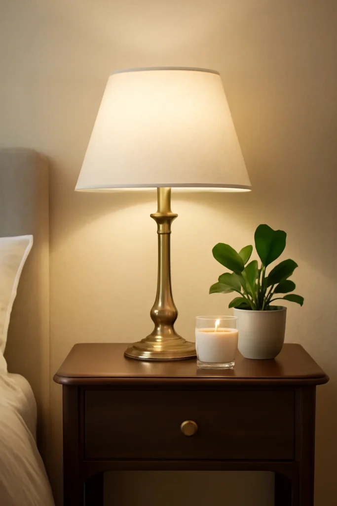 Elegant bedside table with a stylish lamp