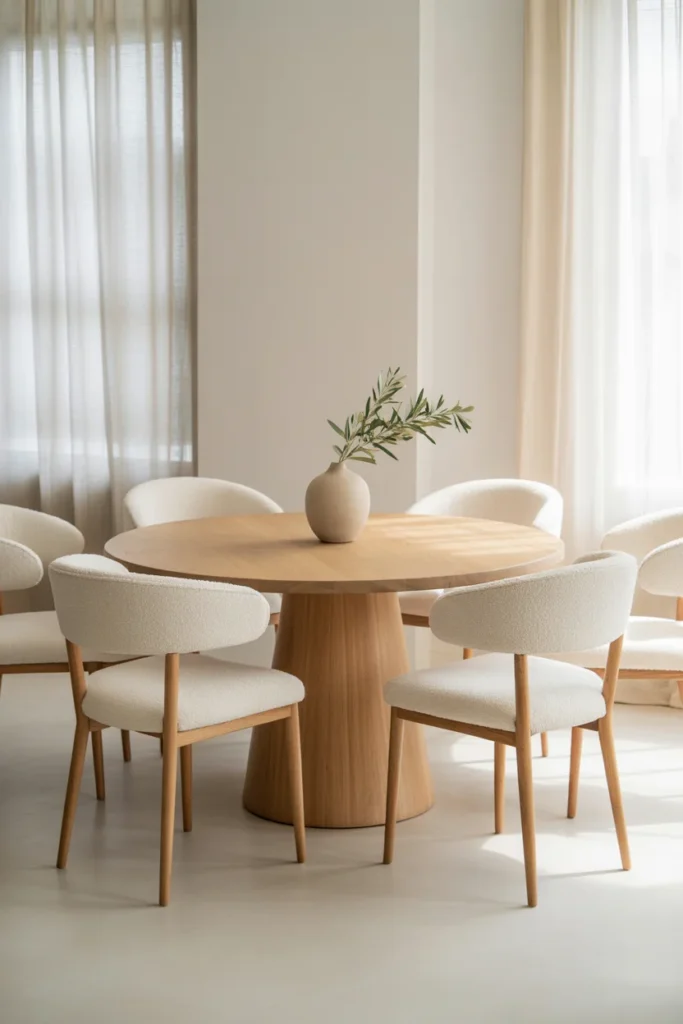 25 Modern Small Dining Room Ideas for 2026 | Stylish & Space-Saving Solutions 2 Elegant round pedestal dining table in natural oak