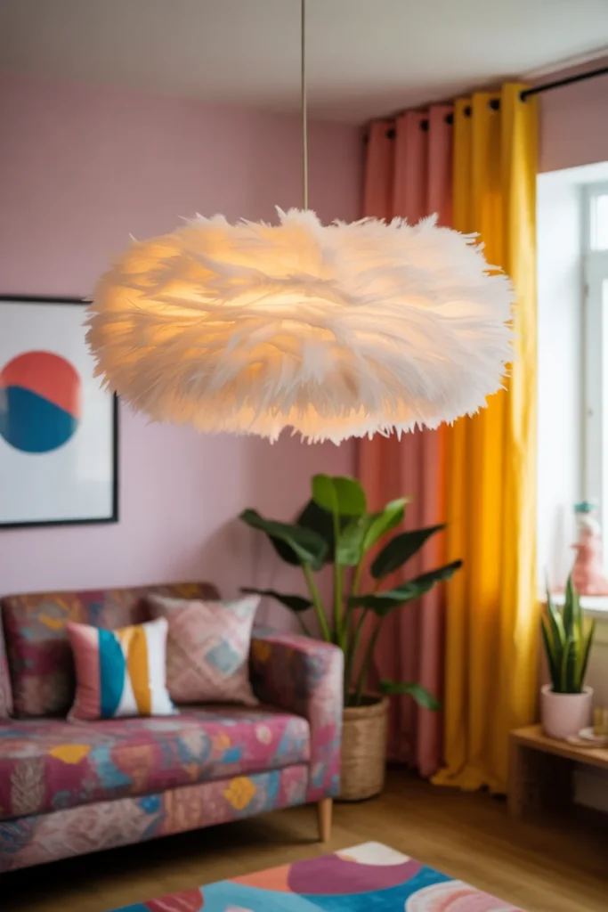 30+ Gorgeous Living Room Ceiling Lighting Ideas for Modern & Classic Homes 13 Feathery Pendant