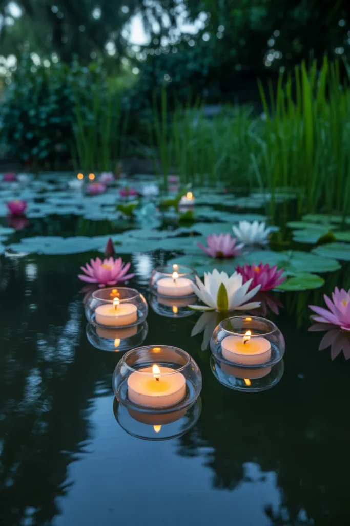 30 Simple Outdoor Wedding Decor Ideas for 2025 17 Floating Candles in Water Features