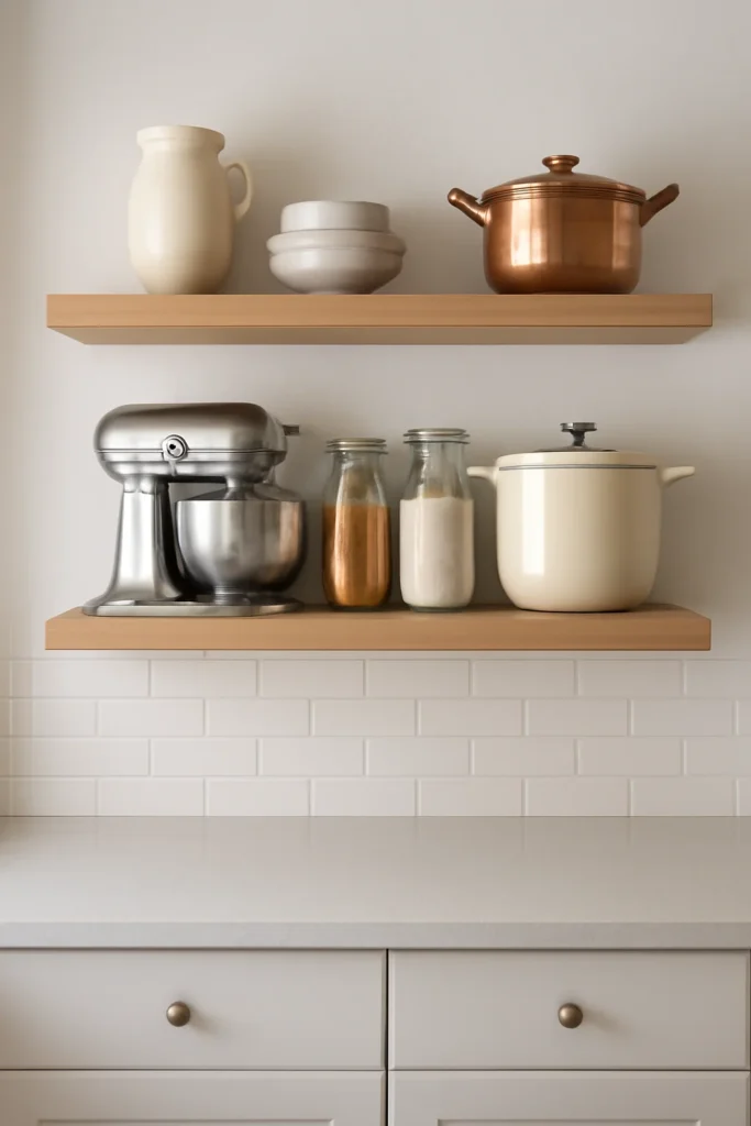 17 Kitchen Equipment Storage Ideas to Keep Your Space Organized 14 Floating shelves offer a minimalist storage option