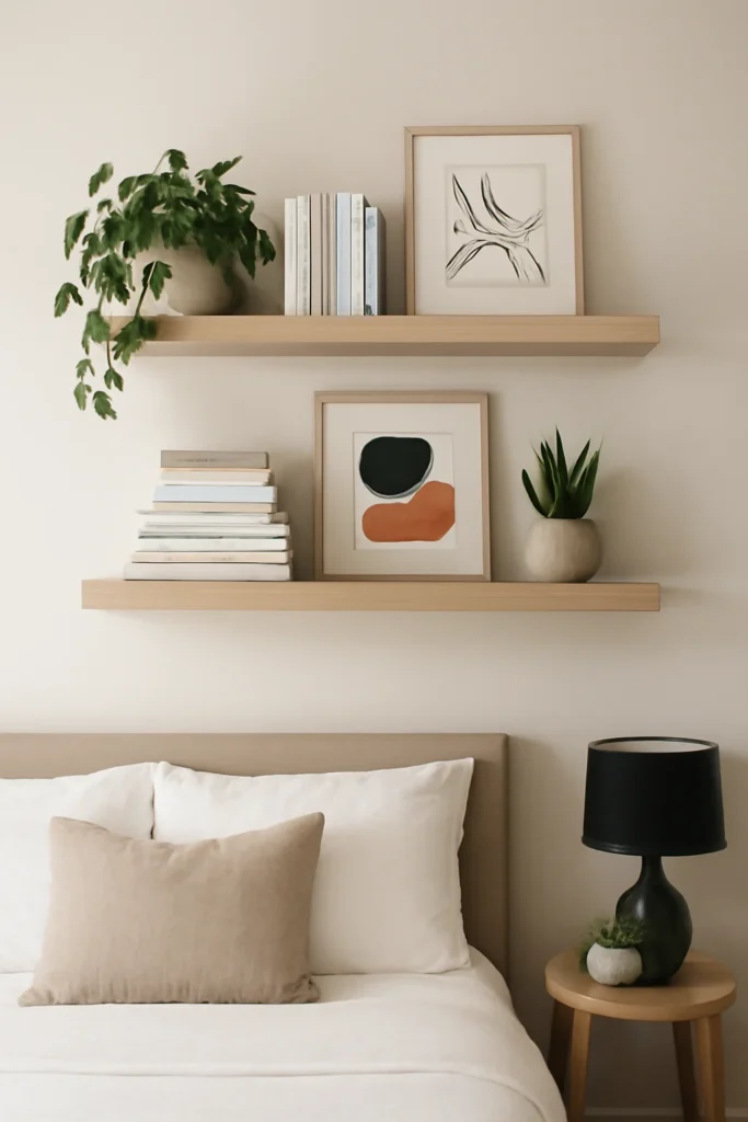Floating wall shelves decorated