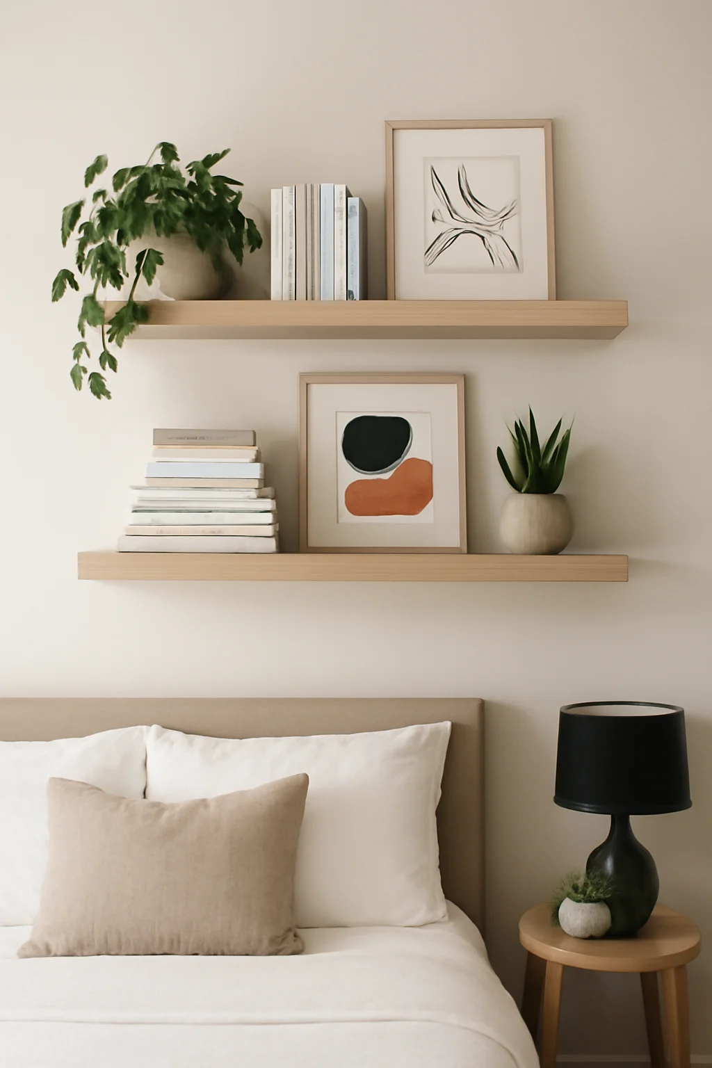 Floating wall shelves decorated