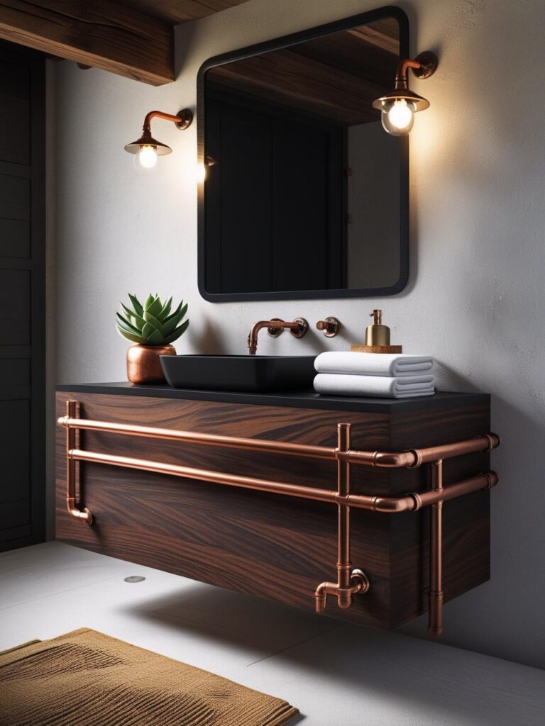 15+ Best Rustic Vanity Ideas to Create Your Perfect Bathroom 5 For a contemporary twist omodern rustic vanity blends dark walnut wood