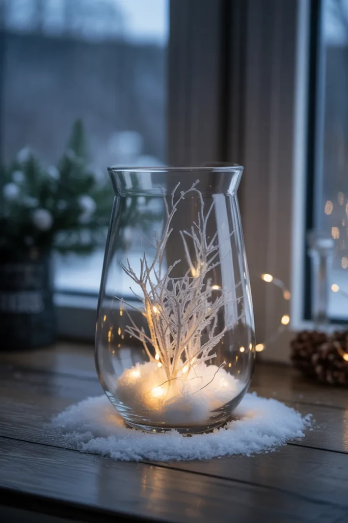 18+ Charming DIY Christmas Lanterns Ideas to Light Up Your Holiday Season 13 Glass hurricane lantern filled with white painted branches